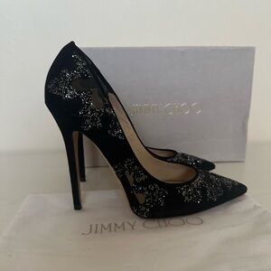 Jimmy Choo Karmel Crystal Rock Embellished Mesh Suede Pumps 120mm sz 40 / 9